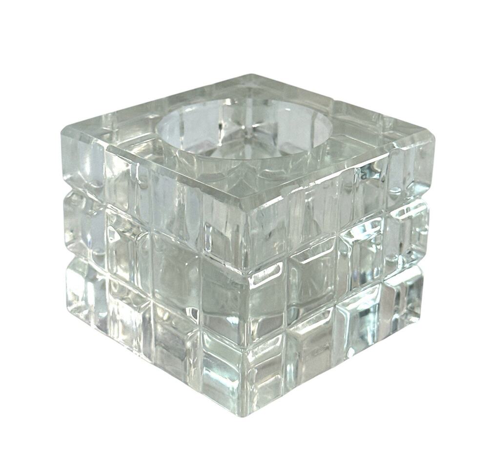 Simon Designs Clear Crystal Glass Cube Votive Candle Holder Geometric 2.75”